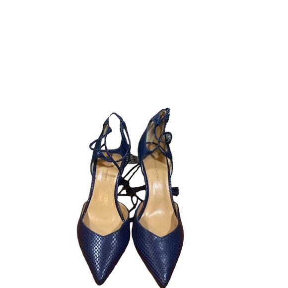 Banana Republic Leather Tassel Lace Up Ankle Pointed Stiletto Heel Blue Women 6 - Picture 2 of 10